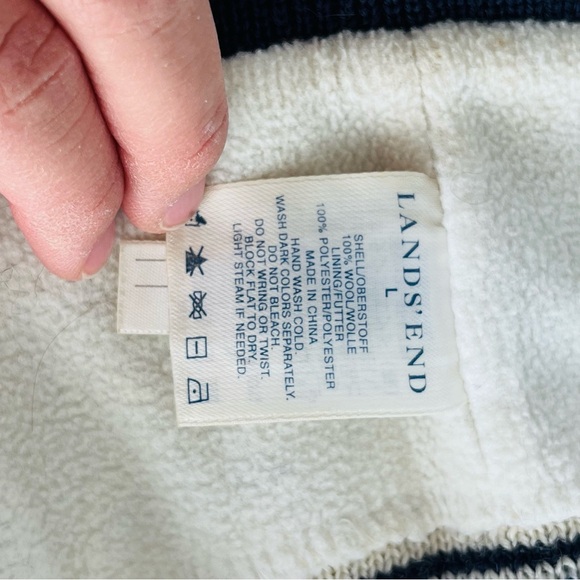 Lands' End Blue and Cream Wool Beanie Size Large - Picture 7 of 8